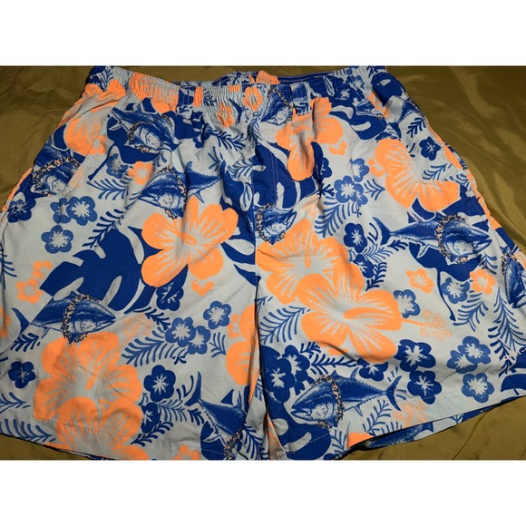 Columbia Other - Columbia PFG Mens Blue Orange Hibiscus Marlin Fishing Shorts Size Med Omni-Shade
